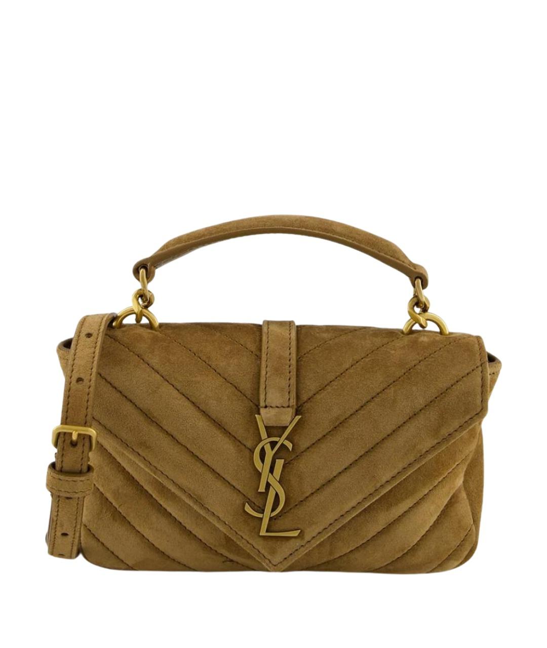 SAINT LAURENT Бежевая замшевая сумка через плечо, фото 1