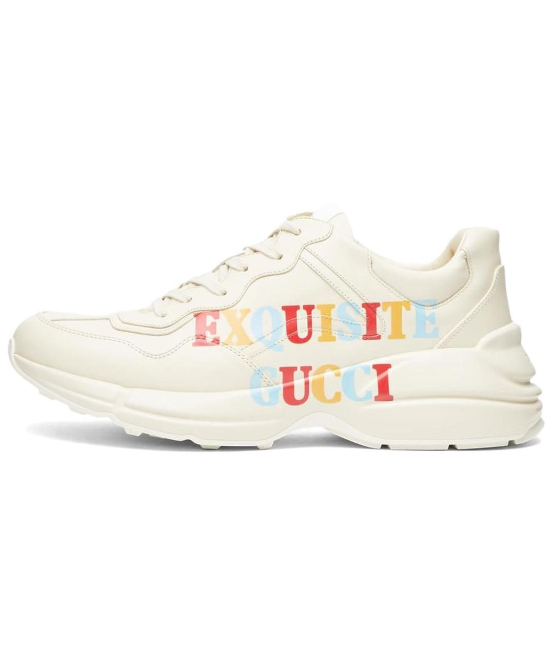 GUCCI Бежевые кожаные кроссовки, фото 6