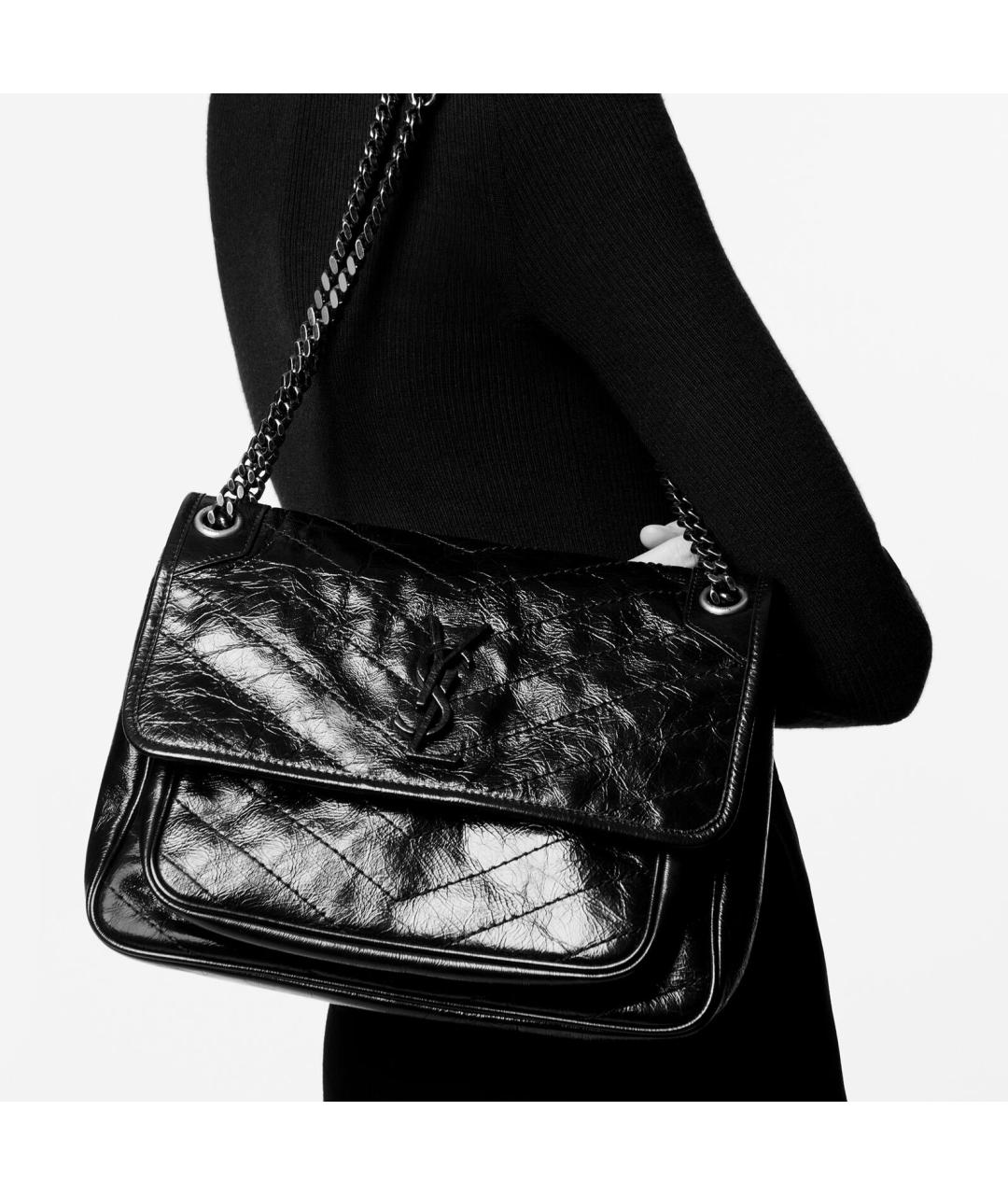 SAINT LAURENT Черная кожаная сумка через плечо, фото 6