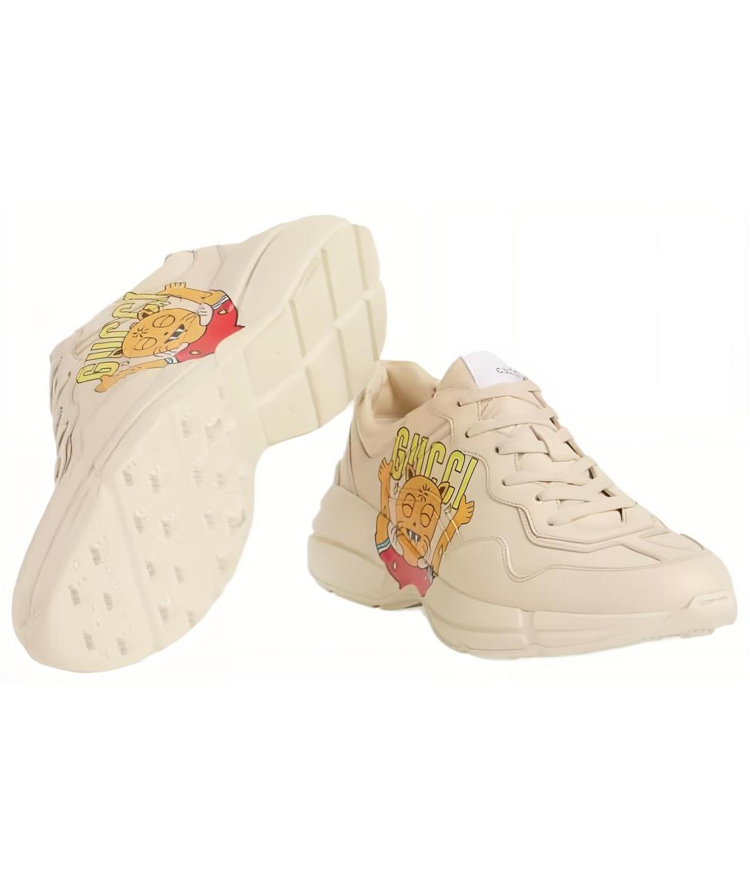 GUCCI Бежевые кожаные высокие кроссовки / кеды, фото 5