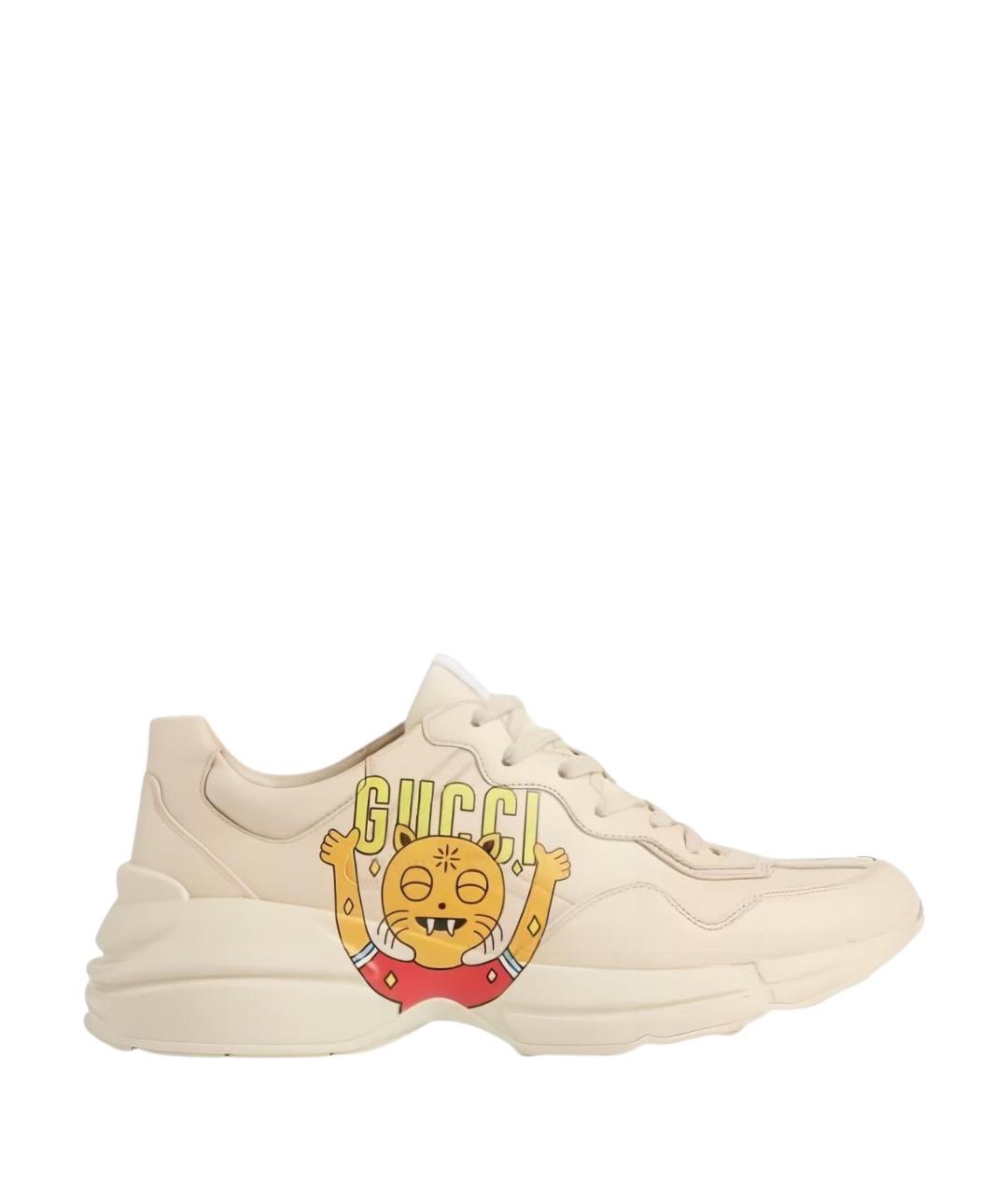 GUCCI Бежевые кожаные высокие кроссовки / кеды, фото 1