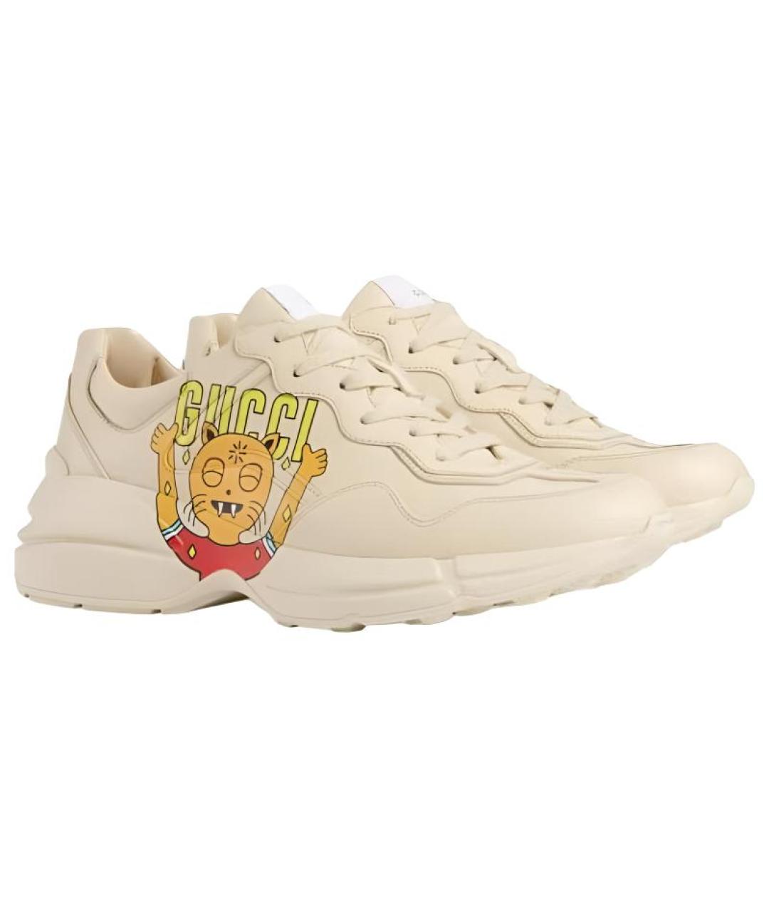 GUCCI Бежевые кожаные высокие кроссовки / кеды, фото 2