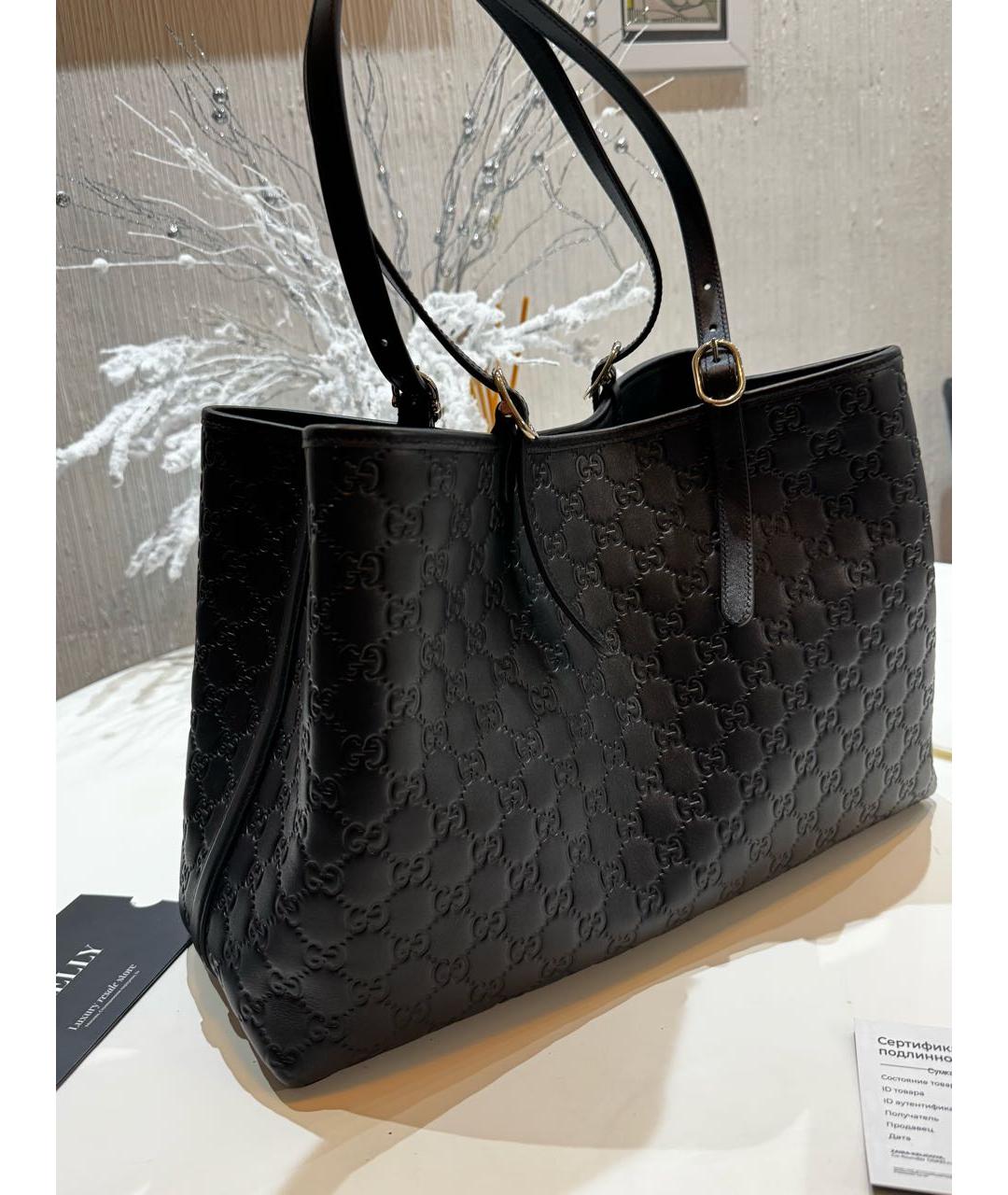 GUCCI Черная кожаная сумка тоут, фото 4