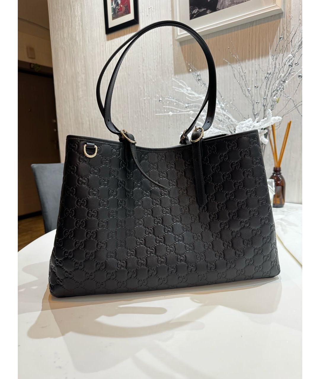 GUCCI Черная кожаная сумка тоут, фото 7