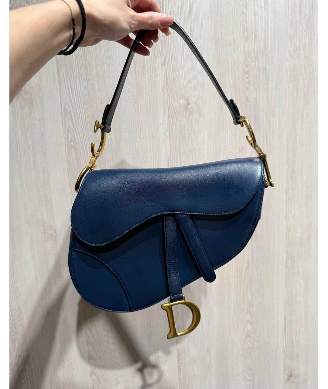 CHRISTIAN DIOR Темно-синяя кожаная сумка через плечо, фото 9