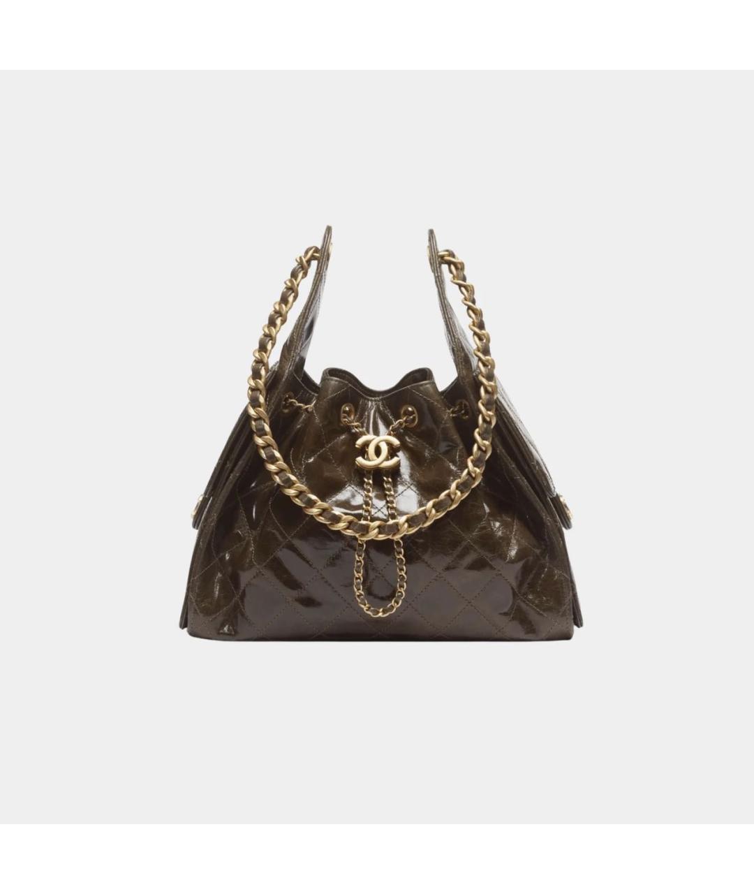 CHANEL Коричневая сумка через плечо из лакированной кожи, фото 5