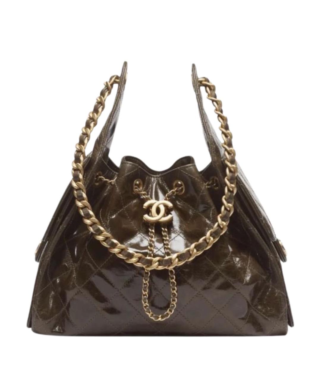 CHANEL Коричневая сумка через плечо из лакированной кожи, фото 1