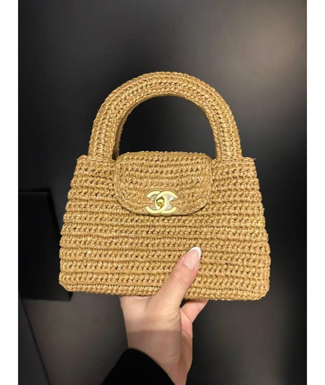 CHANEL Бежевая пелетеная сумка с короткими ручками, фото 4