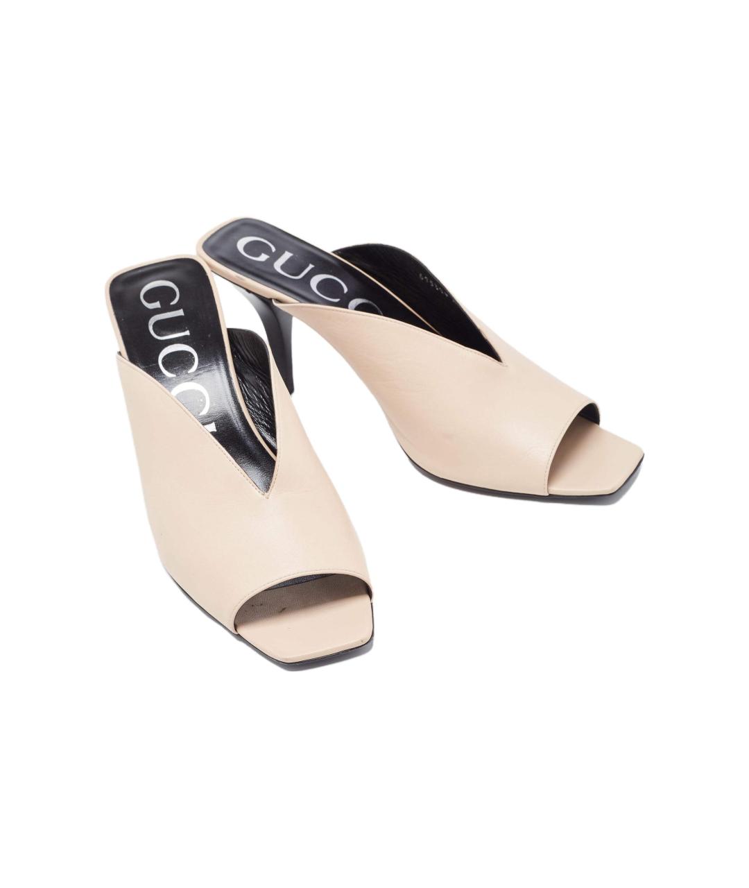 GUCCI Бежевые кожаные мюли, фото 3