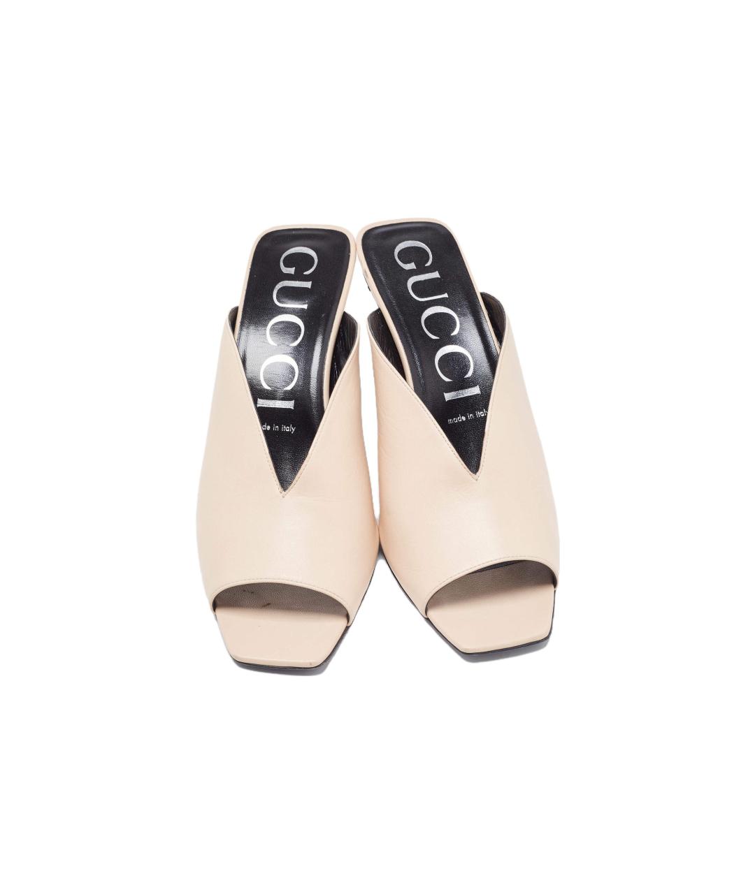 GUCCI Бежевые кожаные мюли, фото 4