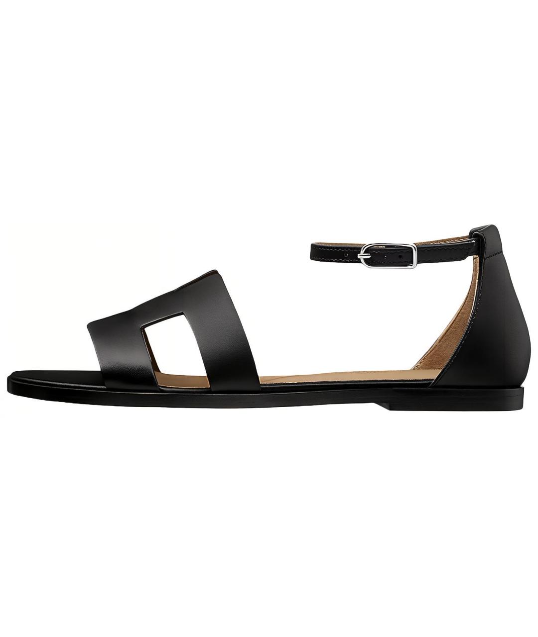 HERMES Черные кожаные босоножки, фото 2