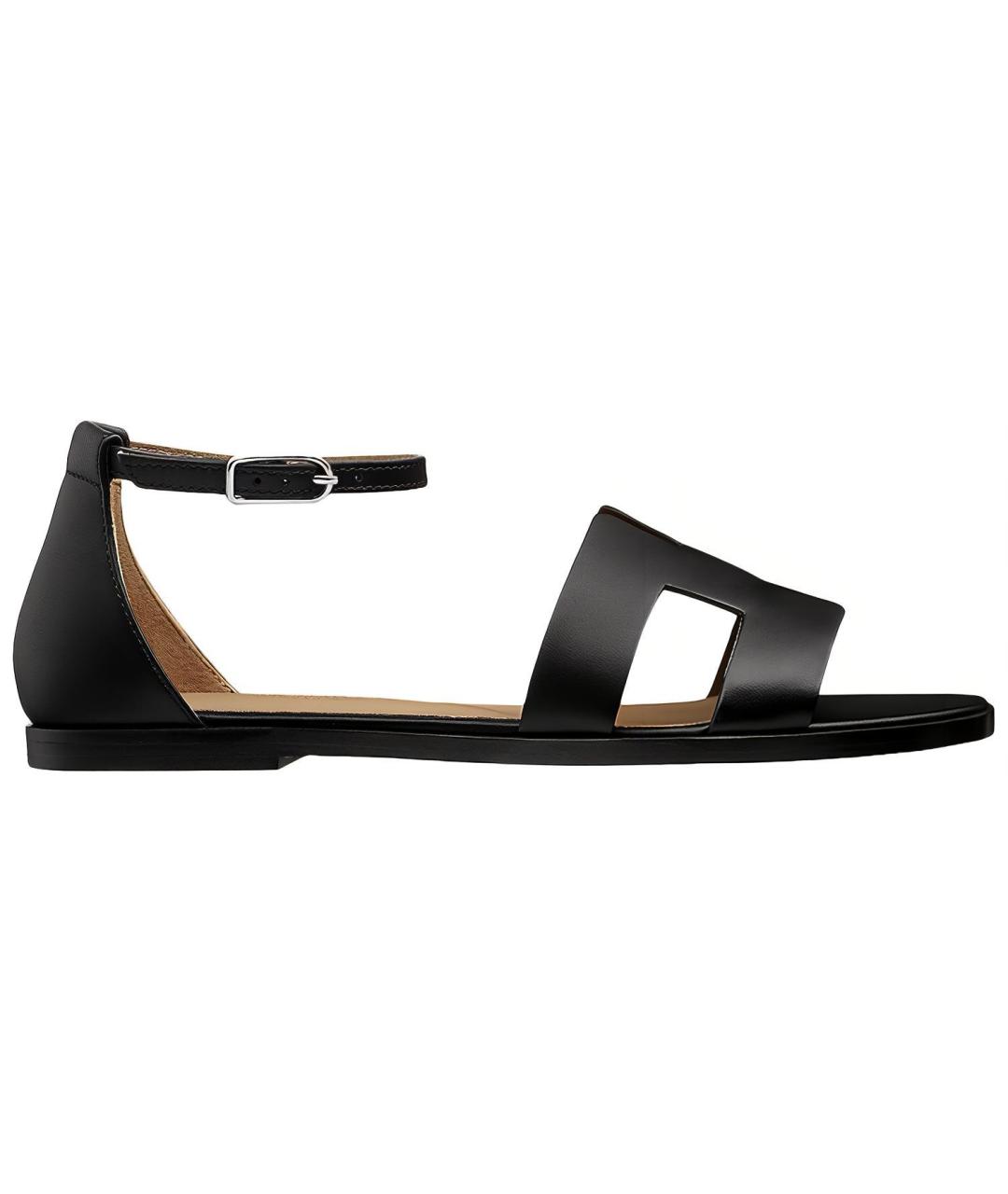 HERMES Черные кожаные босоножки, фото 1