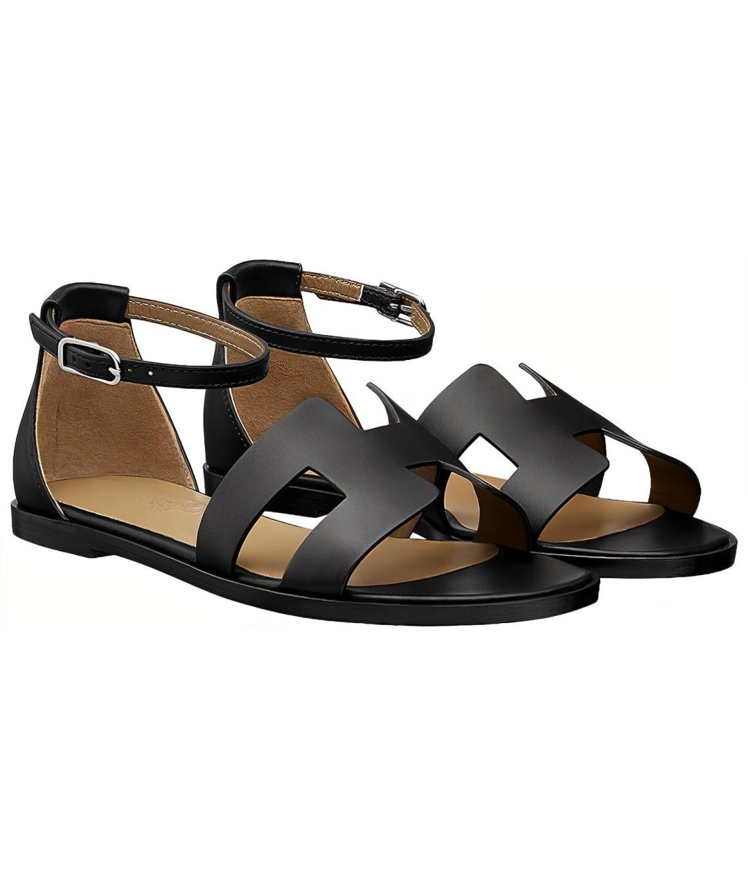 HERMES Черные кожаные босоножки, фото 3