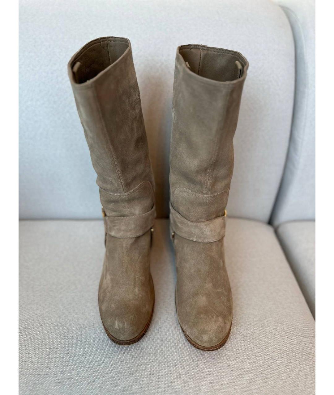 CHRISTIAN DIOR Бежевые замшевые сапоги, фото 2