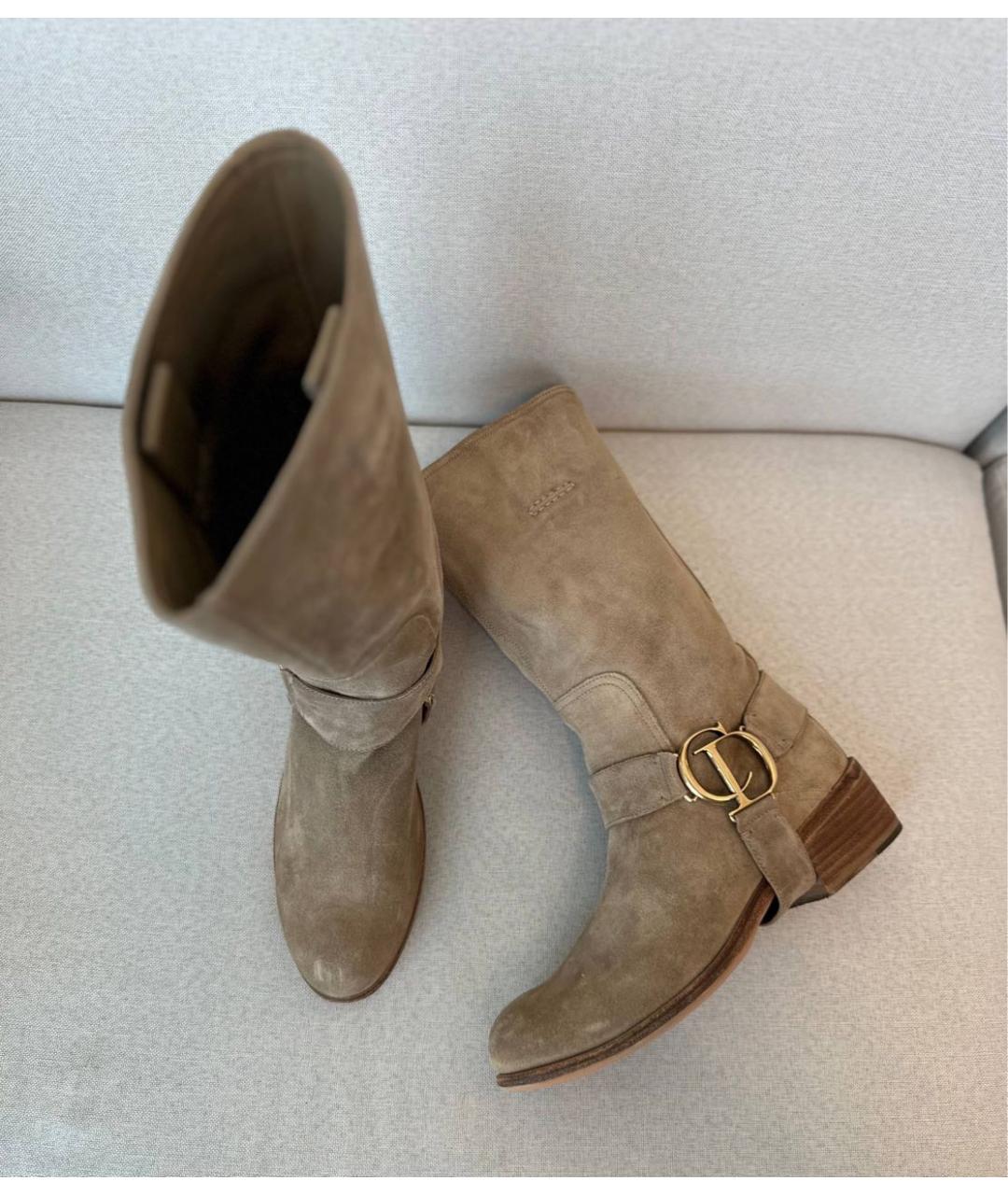 CHRISTIAN DIOR Бежевые замшевые сапоги, фото 4