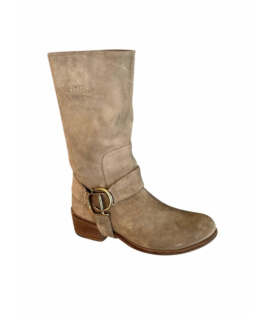 CHRISTIAN DIOR Бежевые замшевые сапоги, фото 1