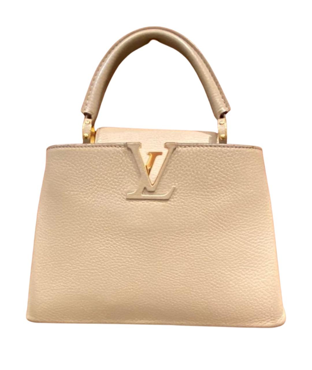 LOUIS VUITTON Бежевая кожаная сумка с короткими ручками, фото 9