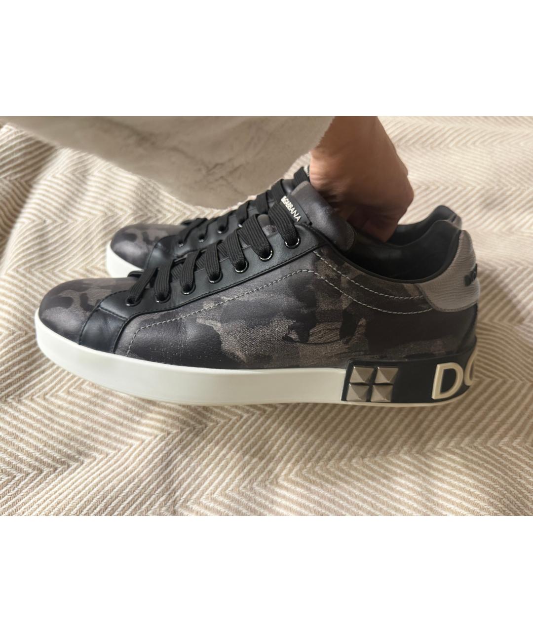 DOLCE&GABBANA Серые кожаные низкие кроссовки / кеды, фото 9