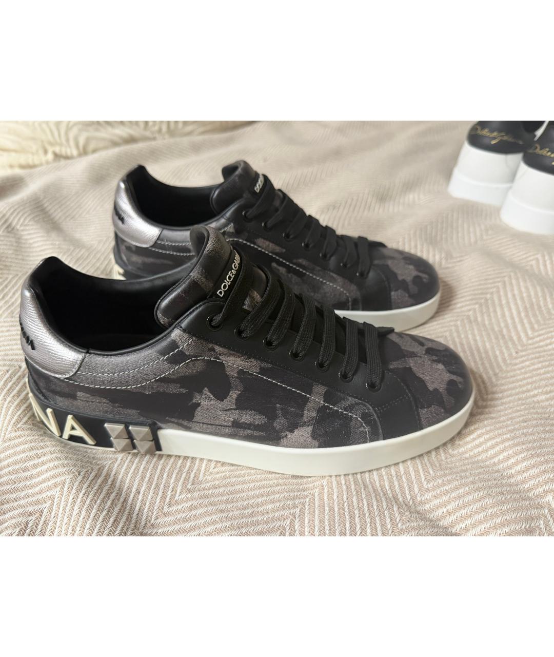 DOLCE&GABBANA Серые кожаные низкие кроссовки / кеды, фото 6