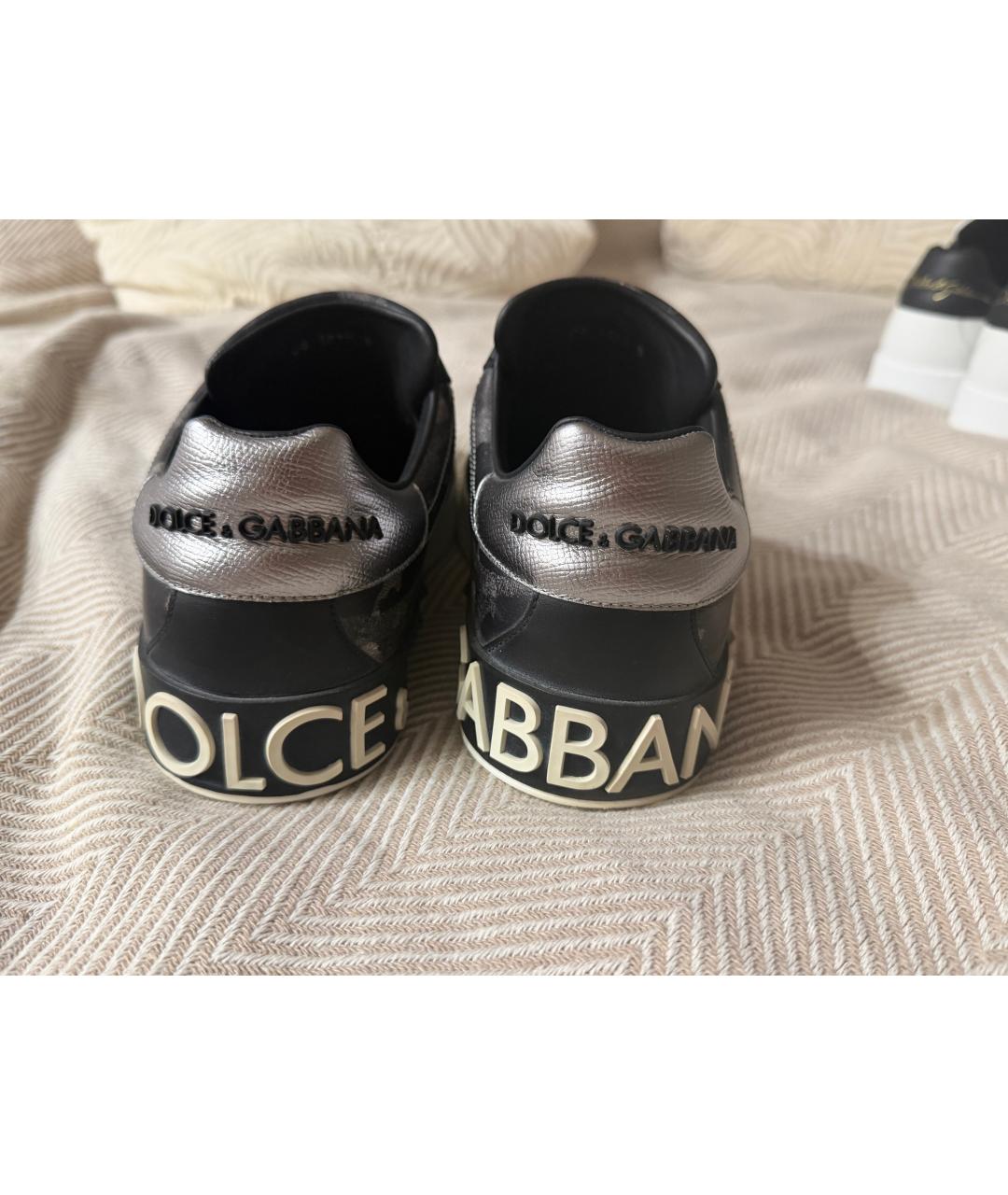 DOLCE&GABBANA Серые кожаные низкие кроссовки / кеды, фото 3