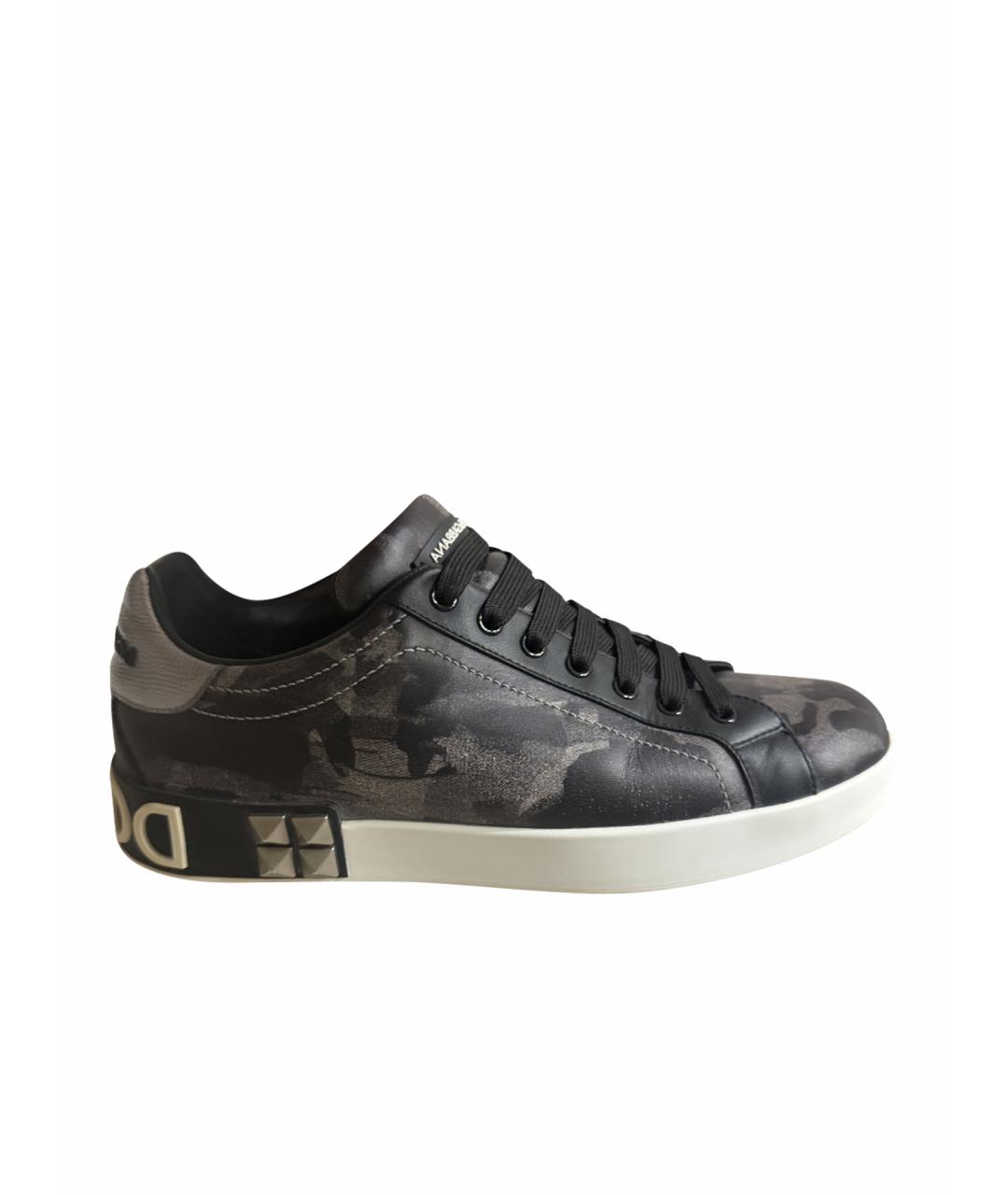 DOLCE&GABBANA Серые кожаные низкие кроссовки / кеды, фото 1