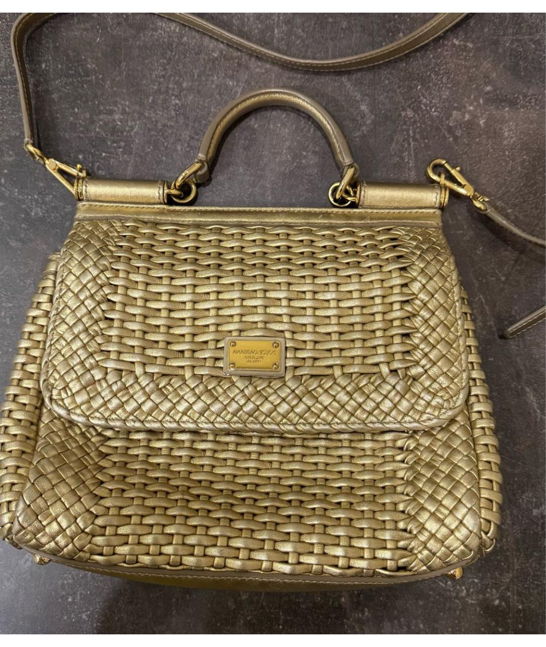 DOLCE&GABBANA Золотая кожаная сумка через плечо, фото 5