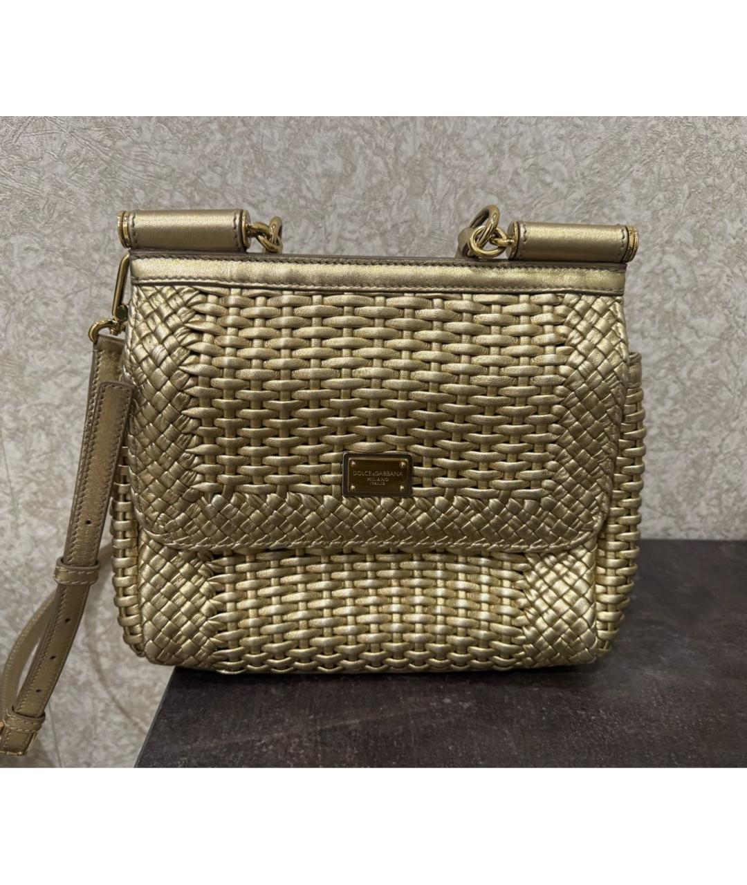DOLCE&GABBANA Золотая кожаная сумка через плечо, фото 2
