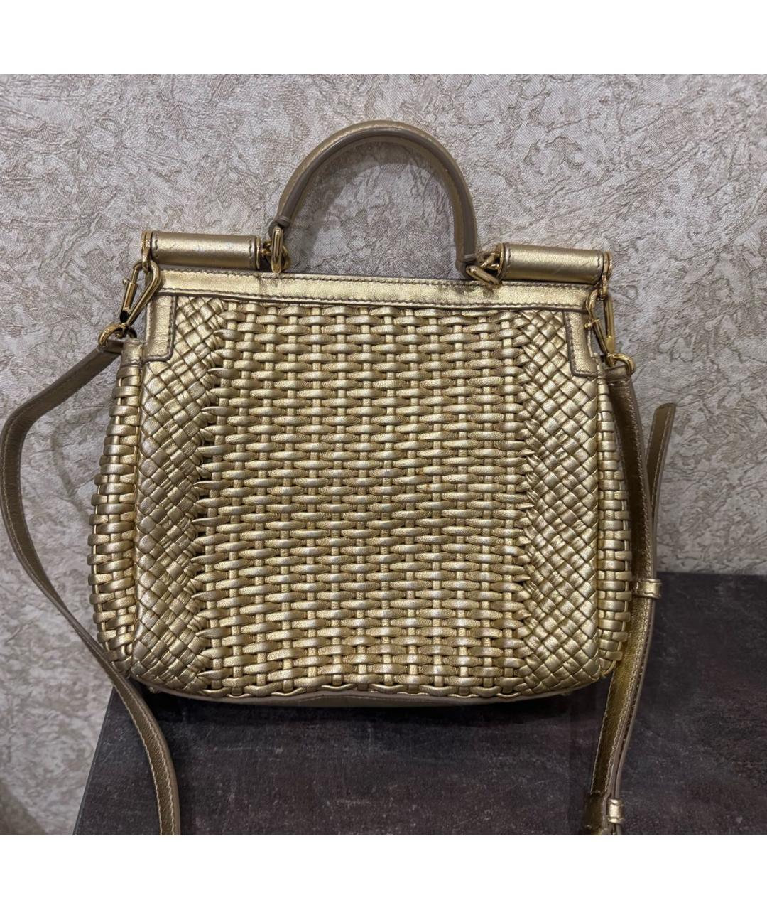 DOLCE&GABBANA Золотая кожаная сумка через плечо, фото 3