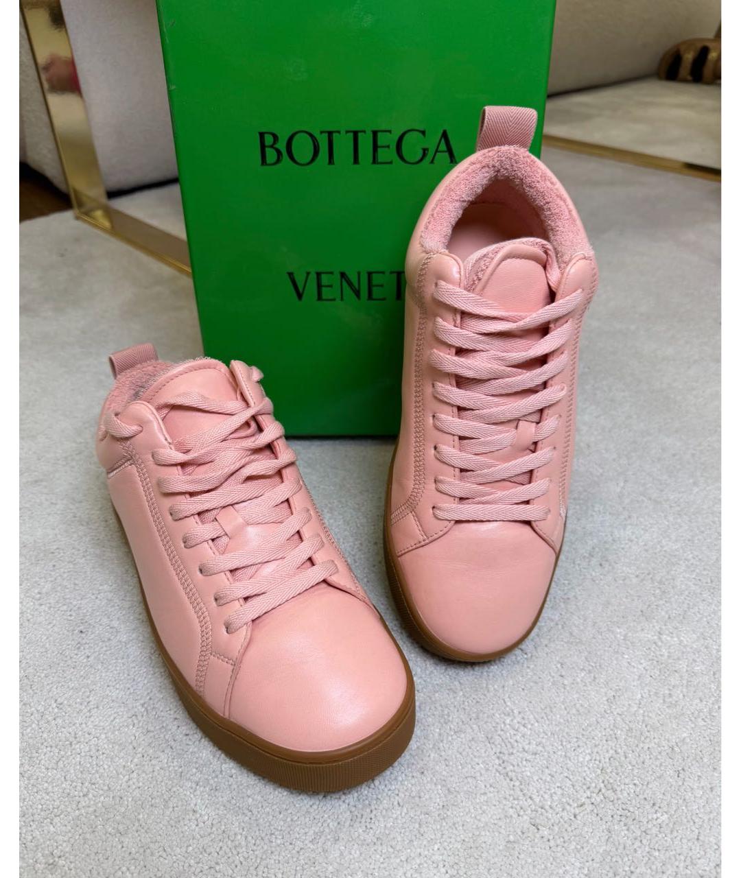 BOTTEGA VENETA Розовые кожаные кроссовки, фото 8
