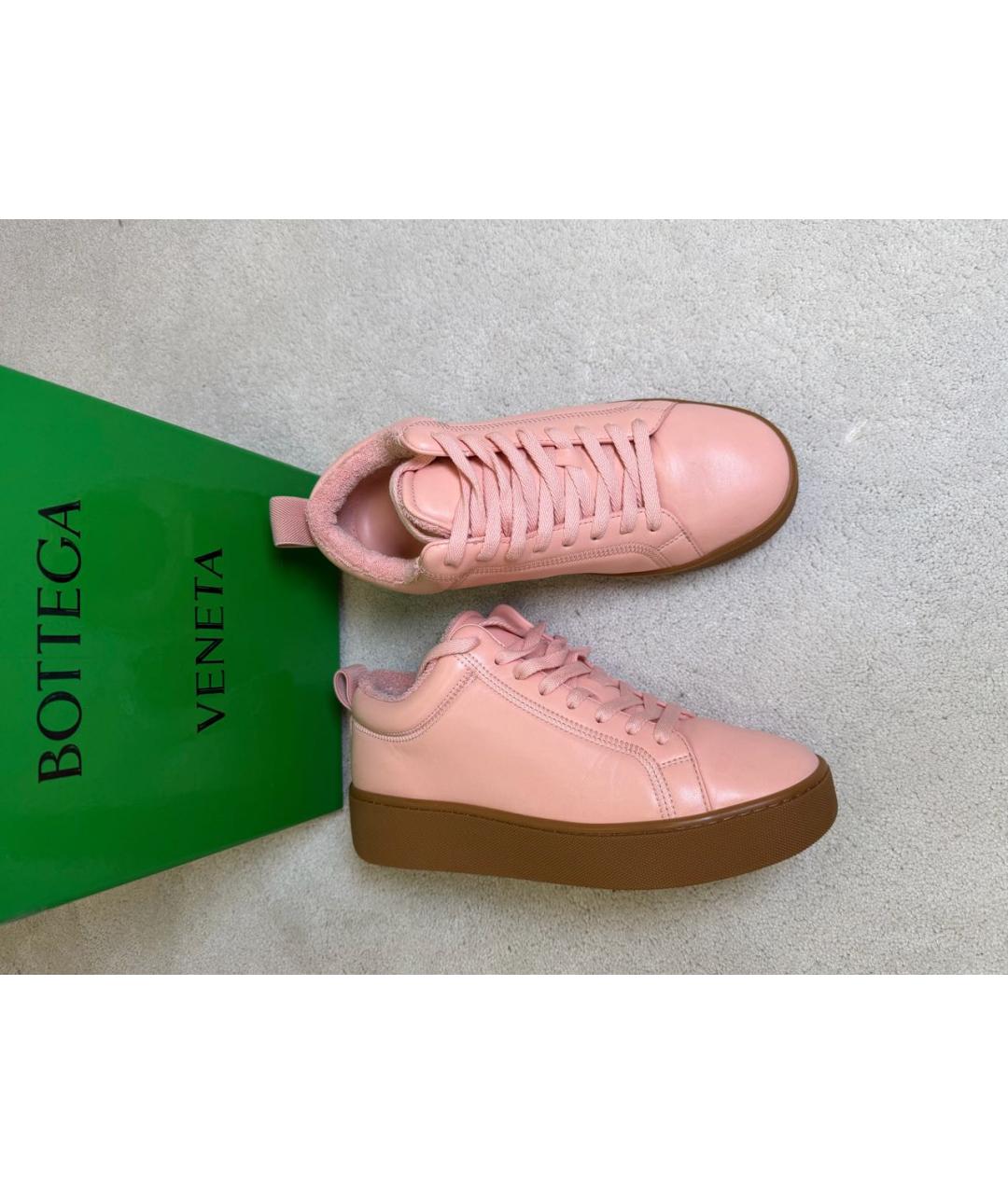 BOTTEGA VENETA Розовые кожаные кроссовки, фото 9