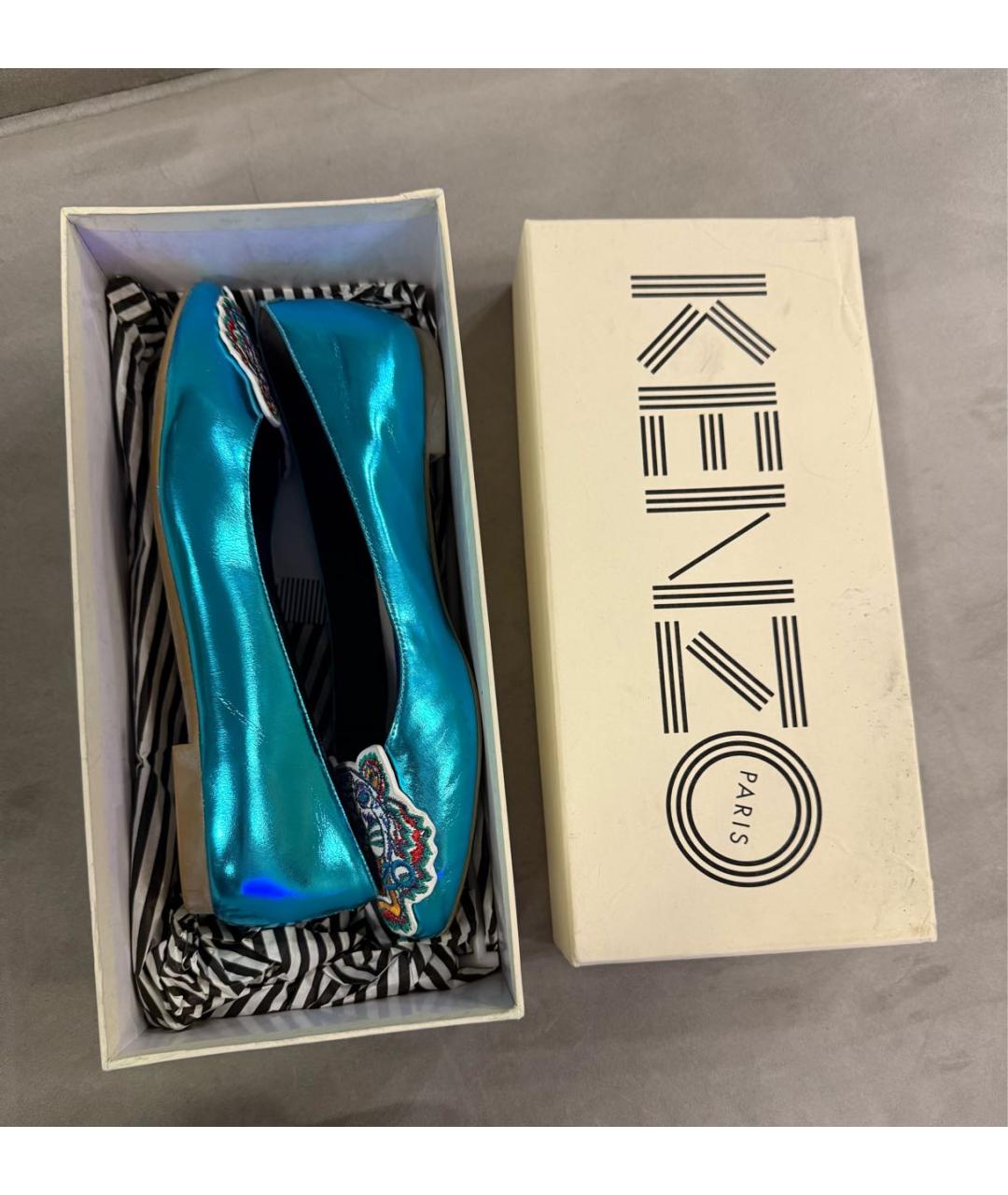 KENZO Бирюзовые балетки из лакированной кожи, фото 5