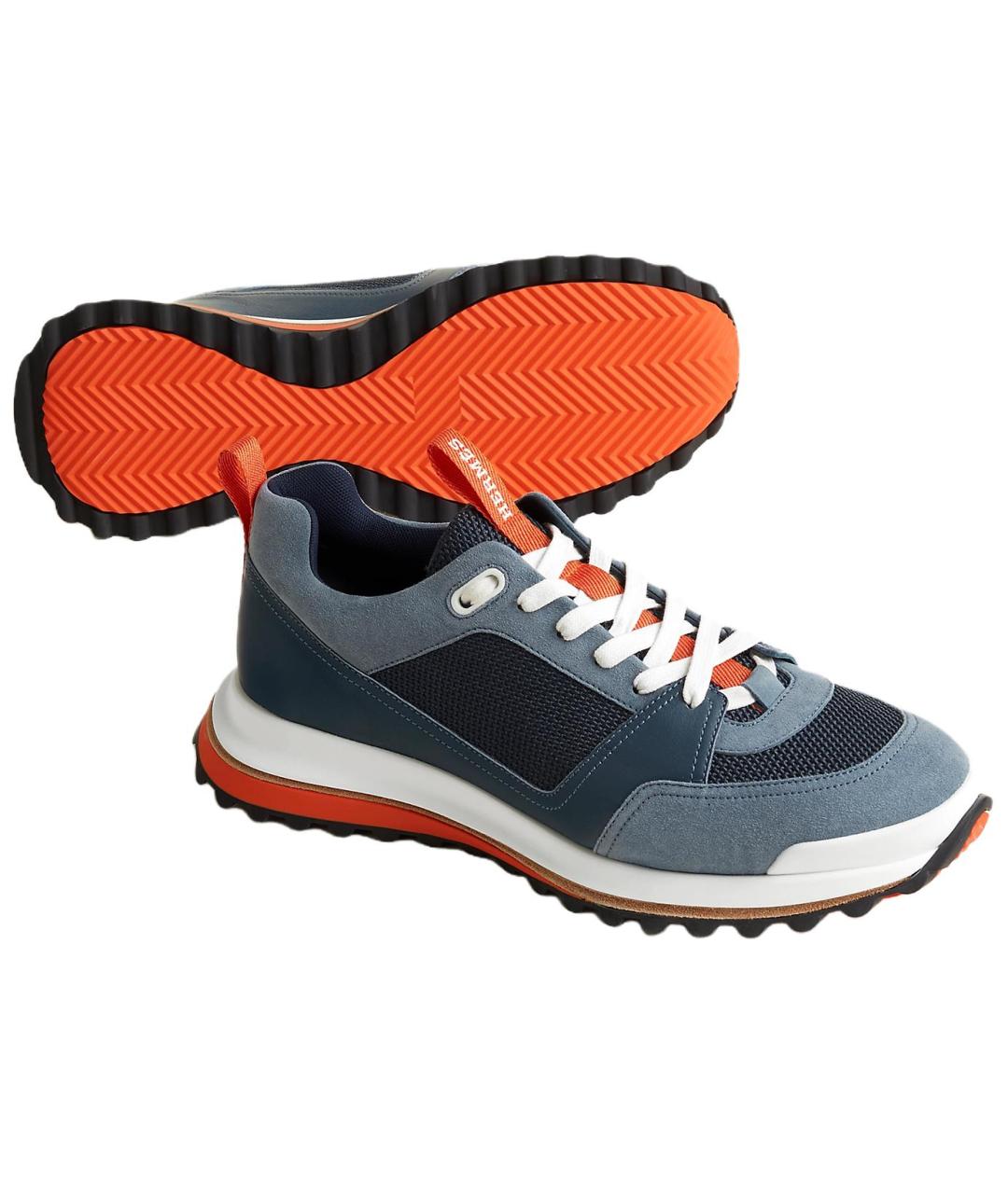 HERMES Синие кожаные низкие кроссовки / кеды, фото 5