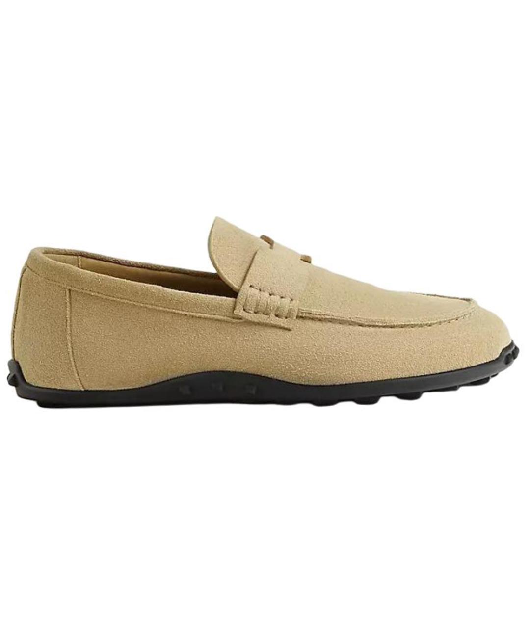 HERMES Бежевые кожаные мокасины, фото 1