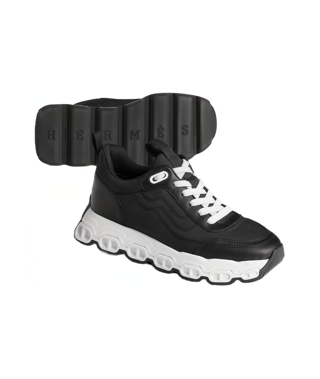 HERMES Черные кожаные кроссовки, фото 4