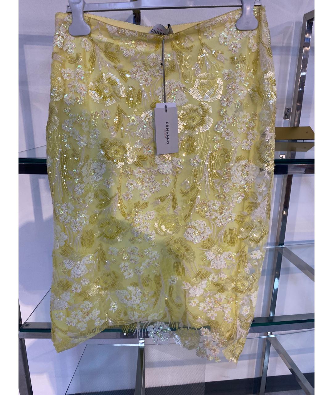 ERMANNO FIRENZE Желтая вискозная юбка миди, фото 2