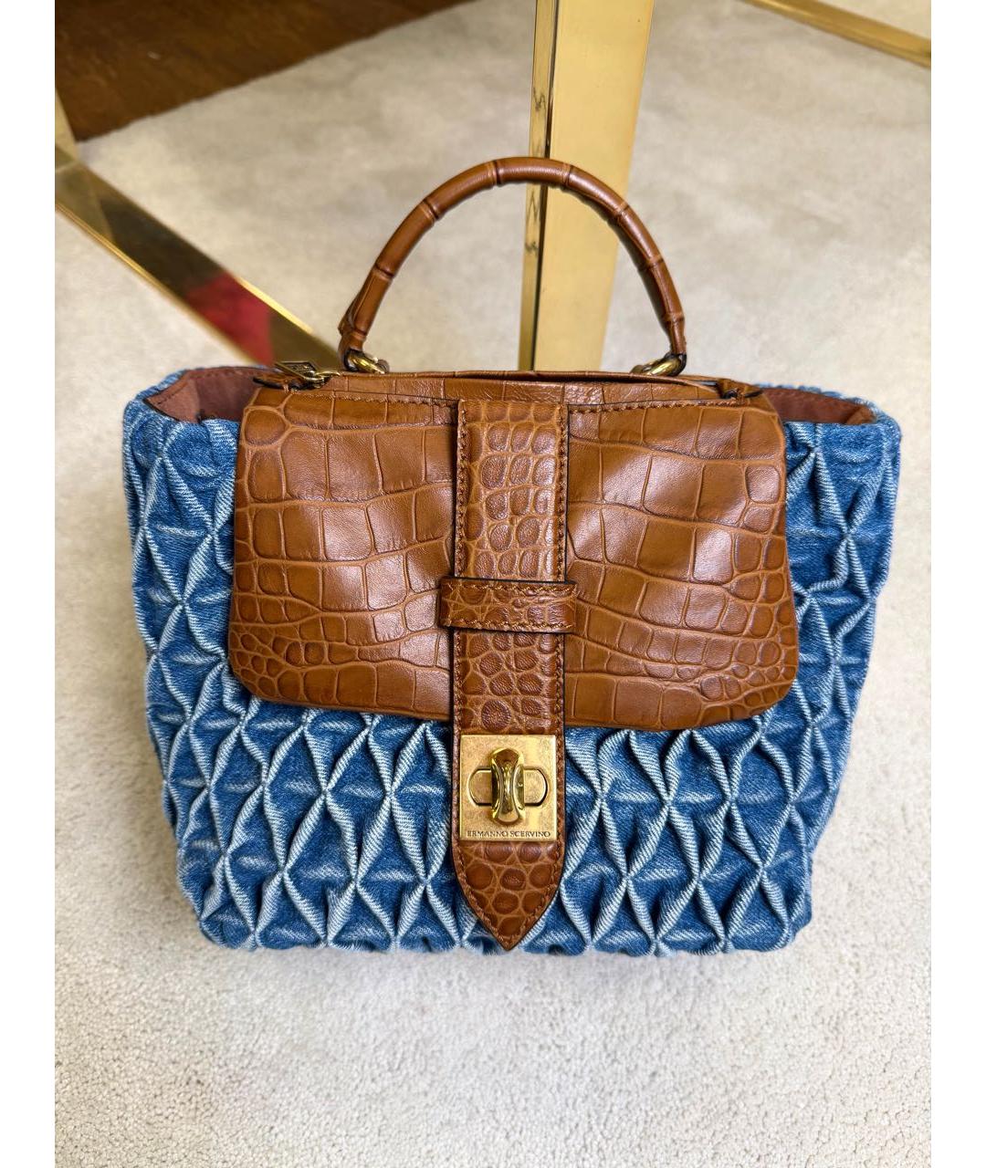 ERMANNO SCERVINO Синяя деним сумка с короткими ручками, фото 9