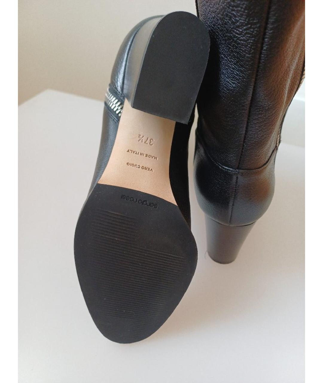 SERGIO ROSSI Черные кожаные сапоги, фото 9