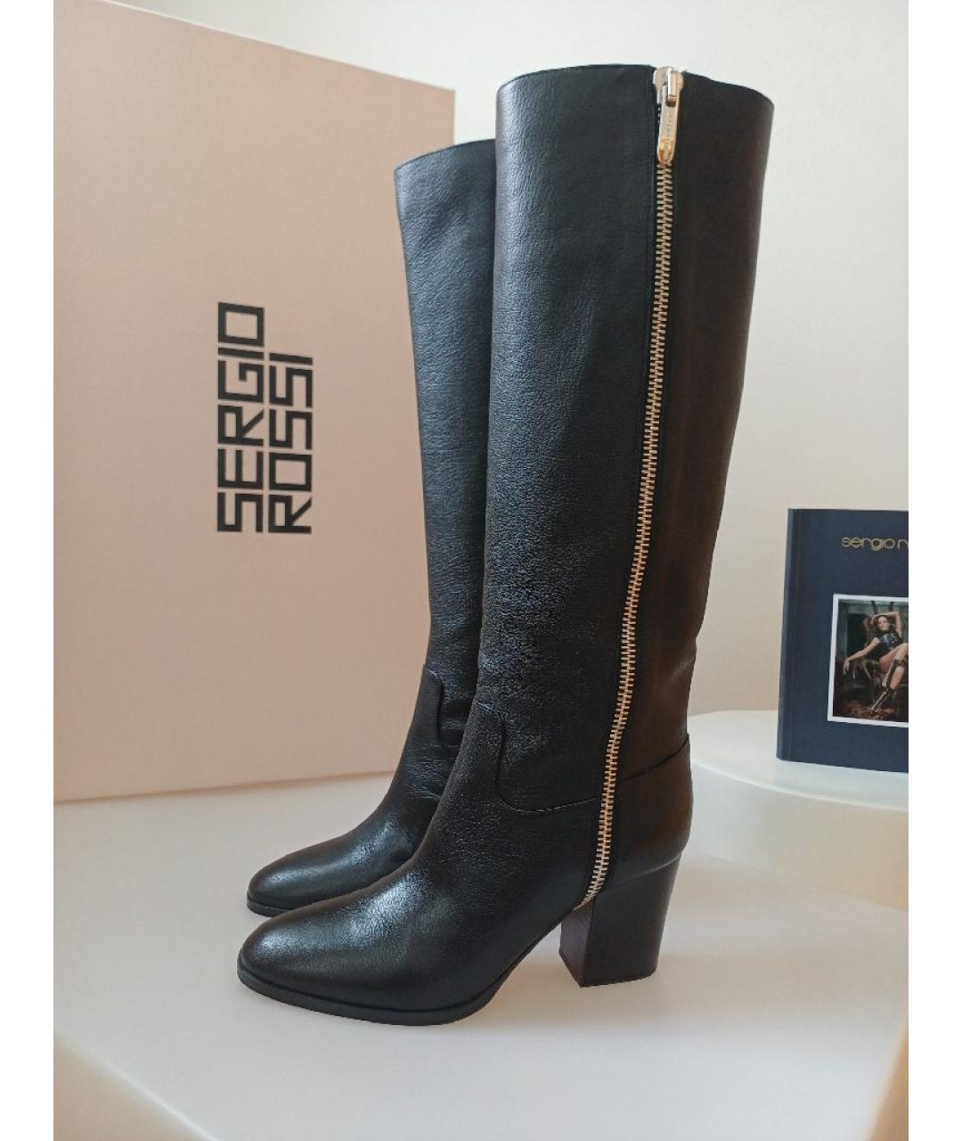 SERGIO ROSSI Черные кожаные сапоги, фото 2
