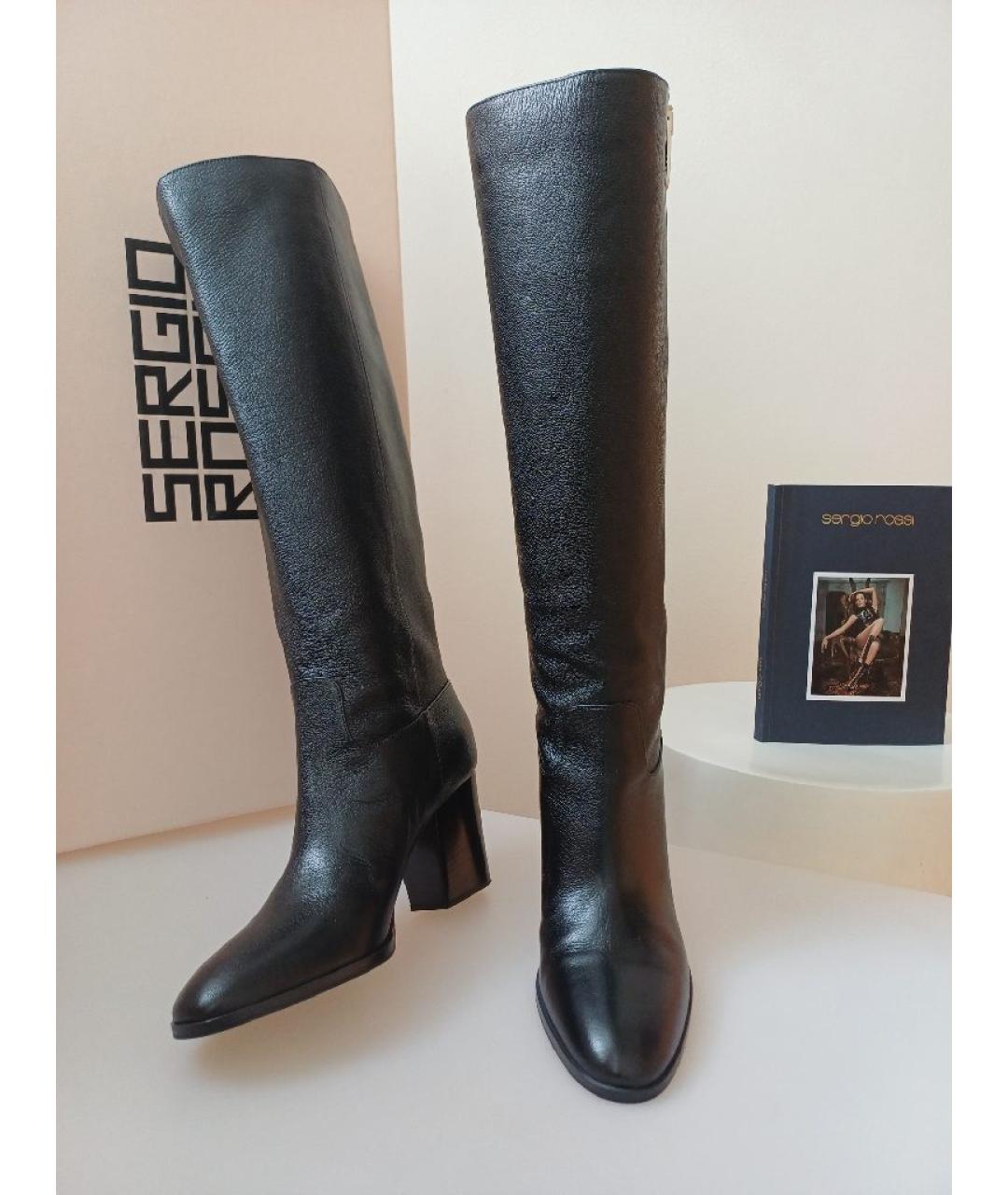 SERGIO ROSSI Черные кожаные сапоги, фото 5