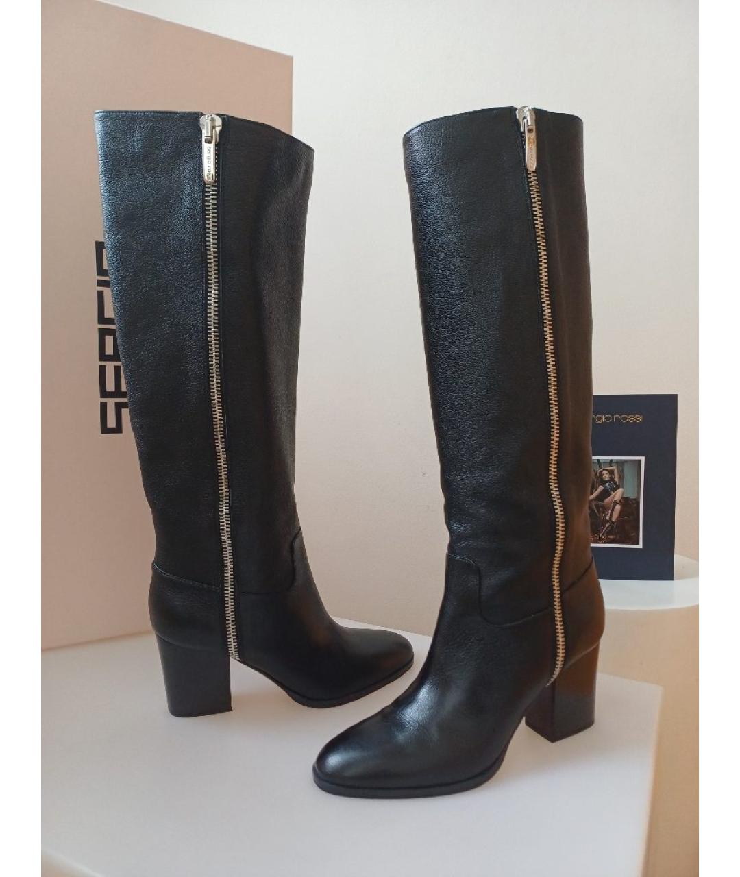 SERGIO ROSSI Черные кожаные сапоги, фото 6
