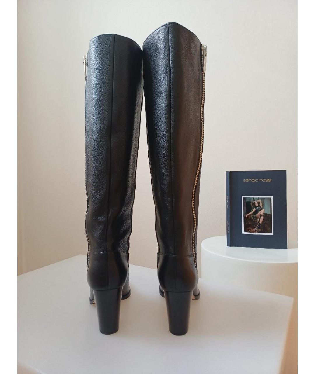 SERGIO ROSSI Черные кожаные сапоги, фото 8