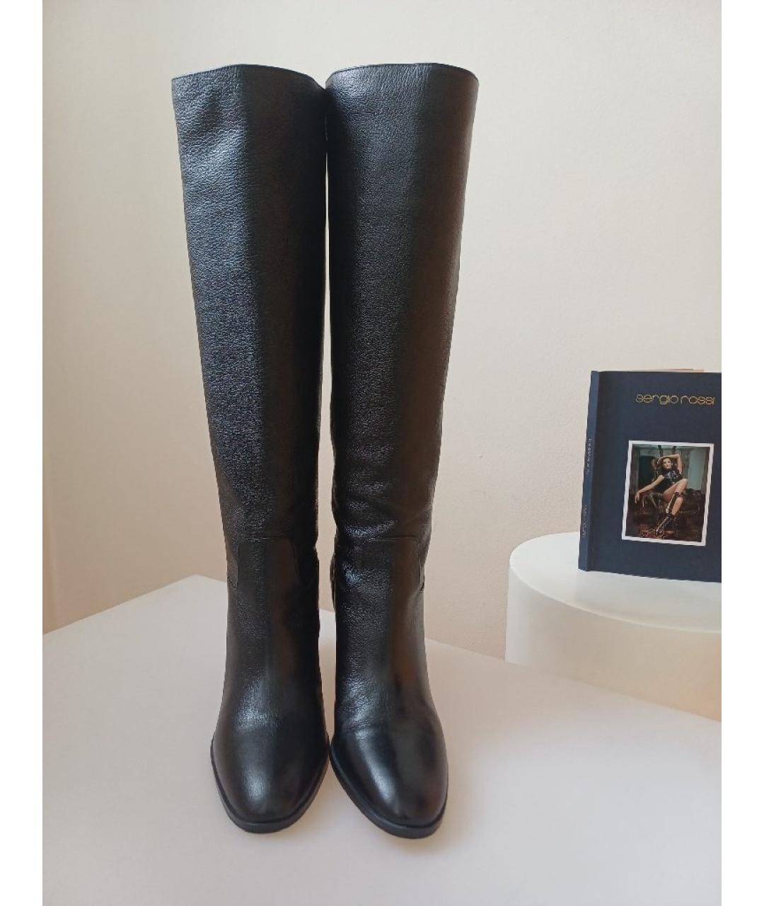 SERGIO ROSSI Черные кожаные сапоги, фото 7