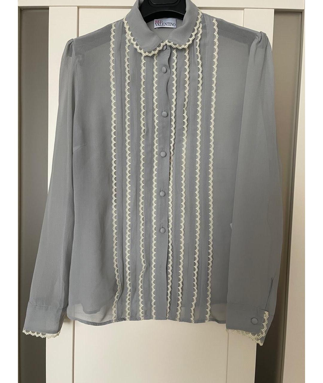 RED VALENTINO Голубая шелковая блузы, фото 9