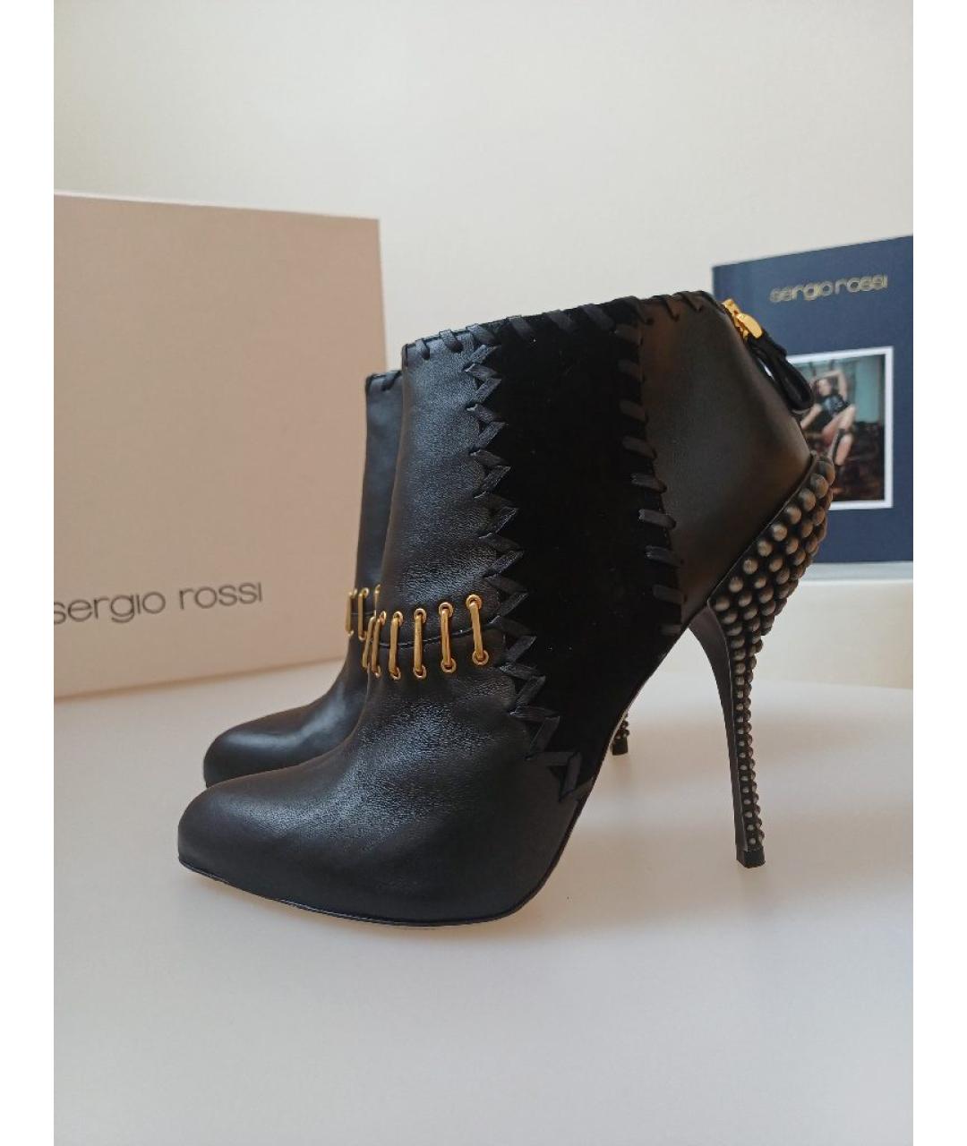 SERGIO ROSSI Черные кожаные ботильоны, фото 4