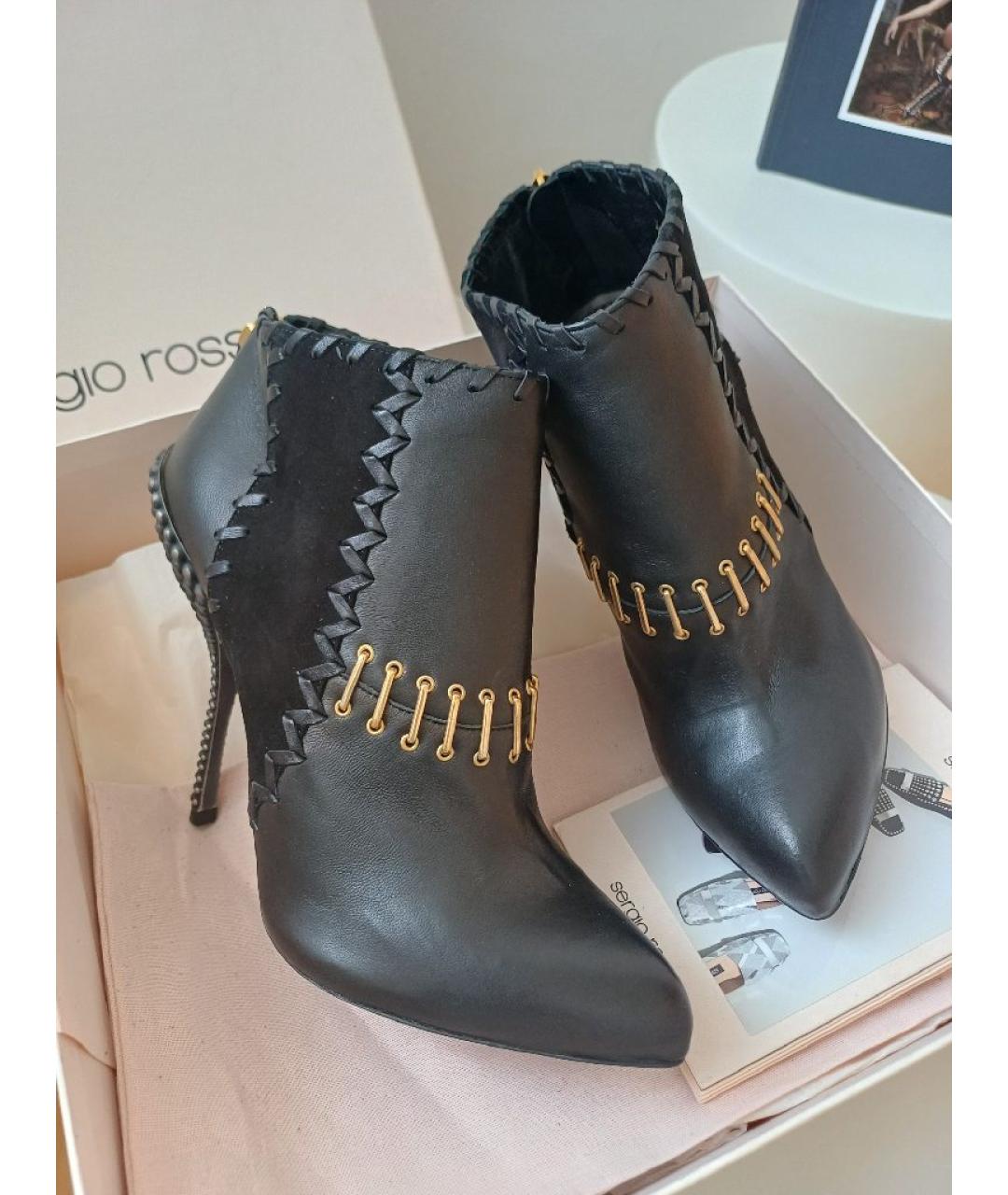 SERGIO ROSSI Черные кожаные ботильоны, фото 2