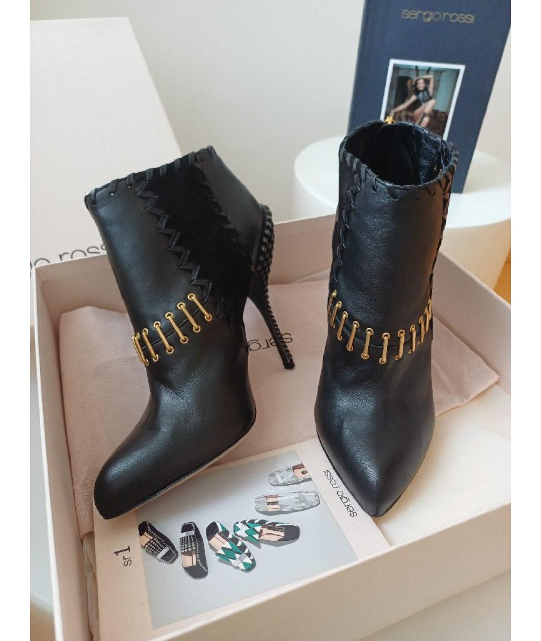 SERGIO ROSSI Черные кожаные ботильоны, фото 3