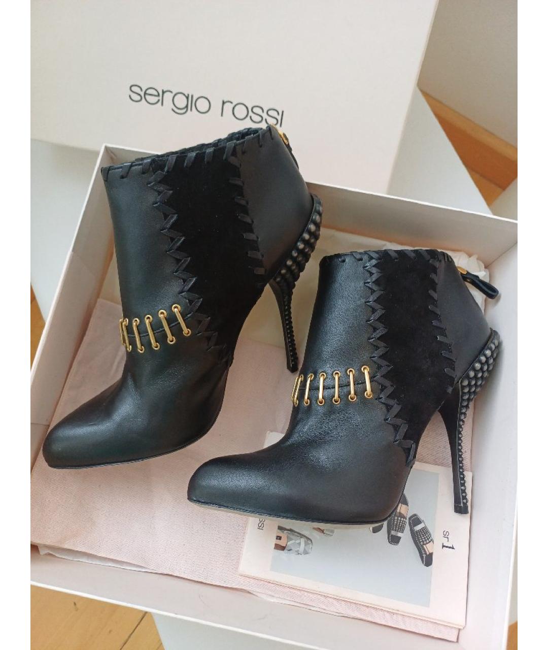 SERGIO ROSSI Черные кожаные ботильоны, фото 5
