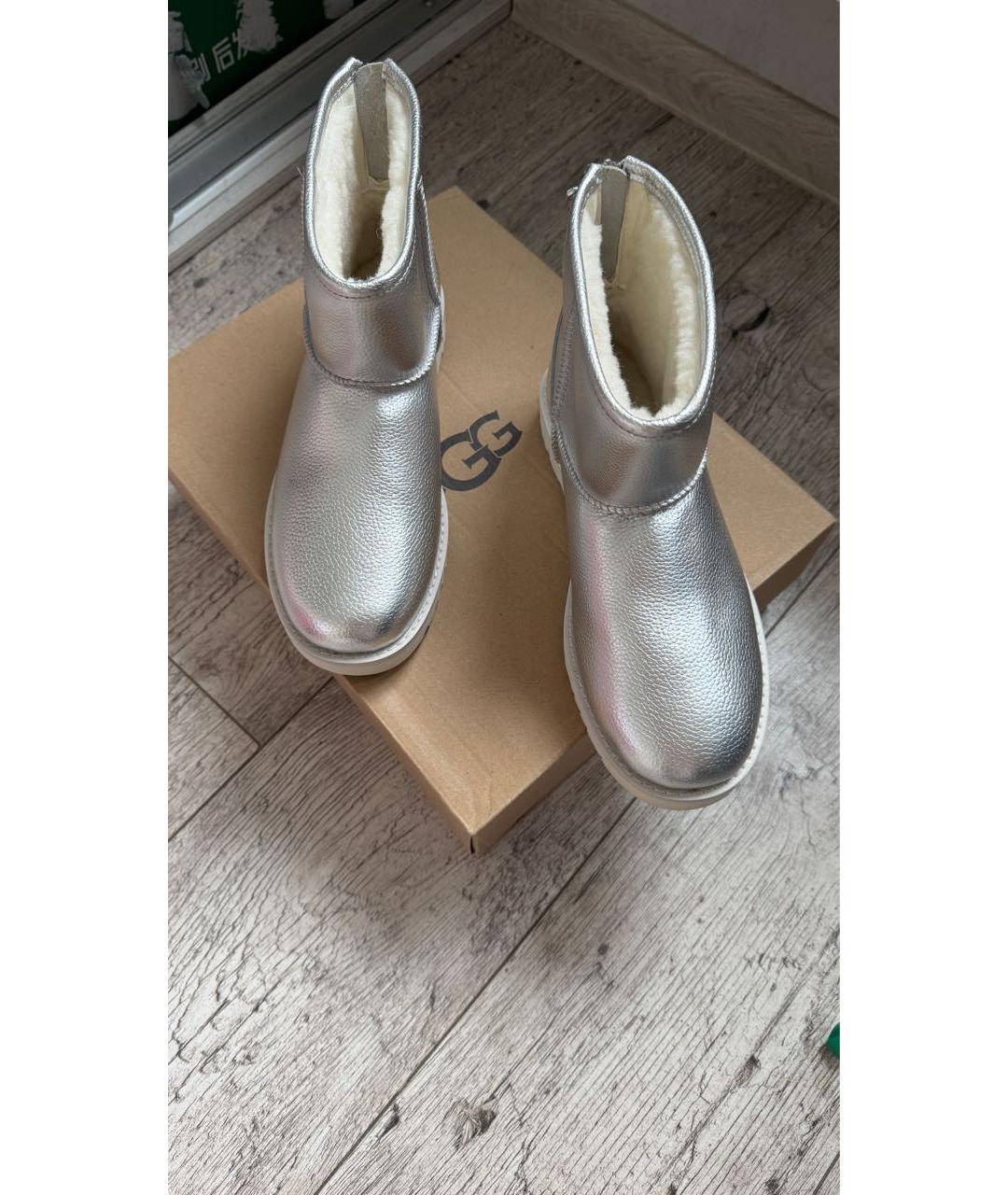 UGG AUSTRALIA Серебряные кожаные полусапоги, фото 7