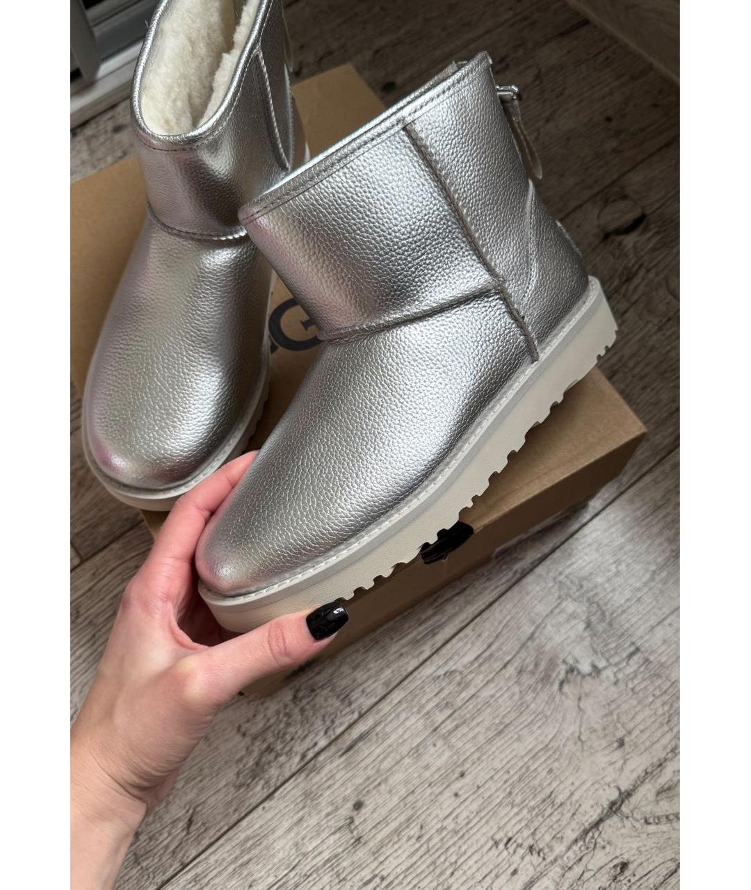 UGG AUSTRALIA Серебряные кожаные полусапоги, фото 9