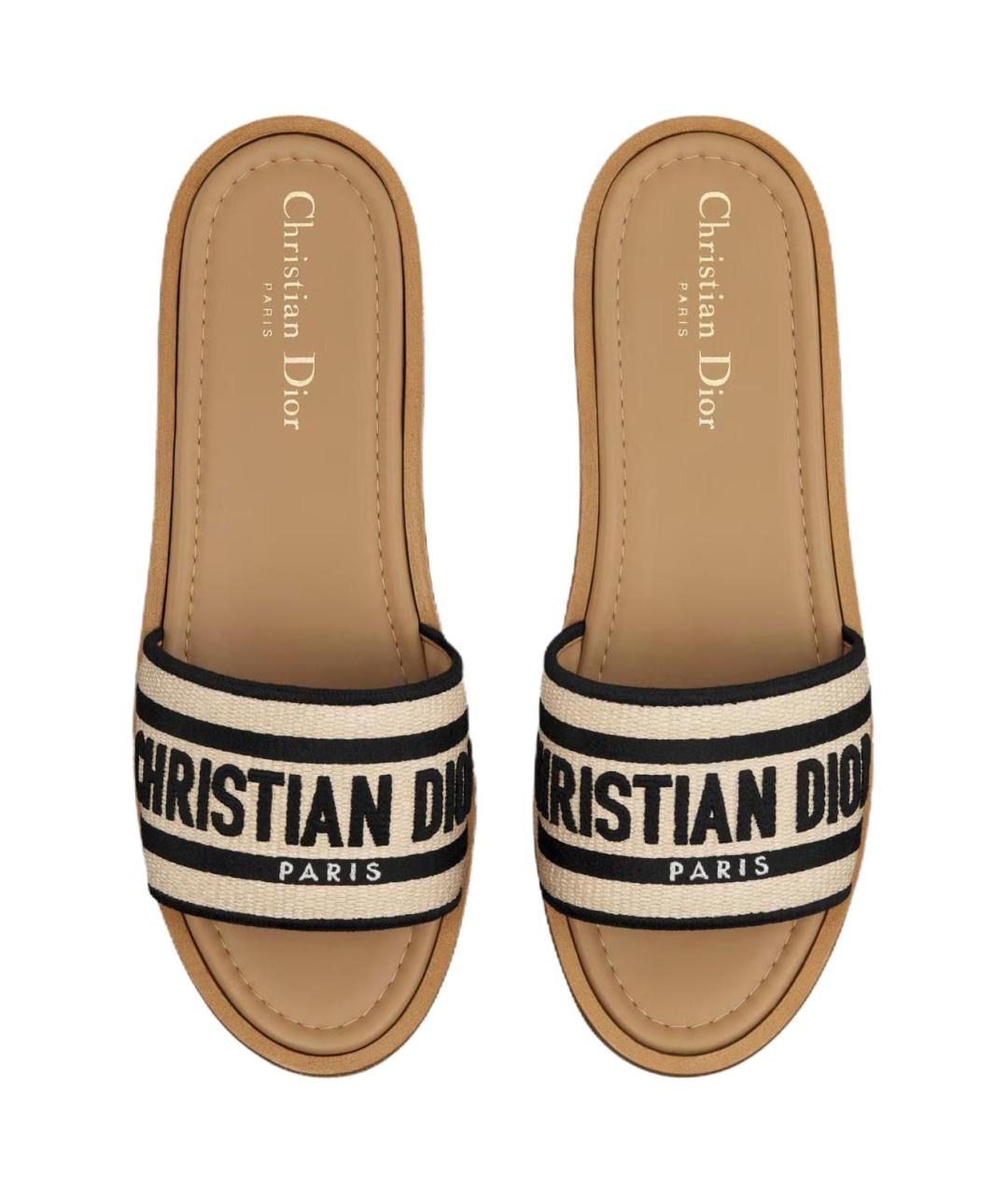 CHRISTIAN DIOR Бежевые текстильные сандалии, фото 5